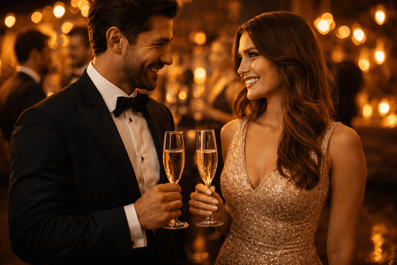 Couple at luxury champagne event